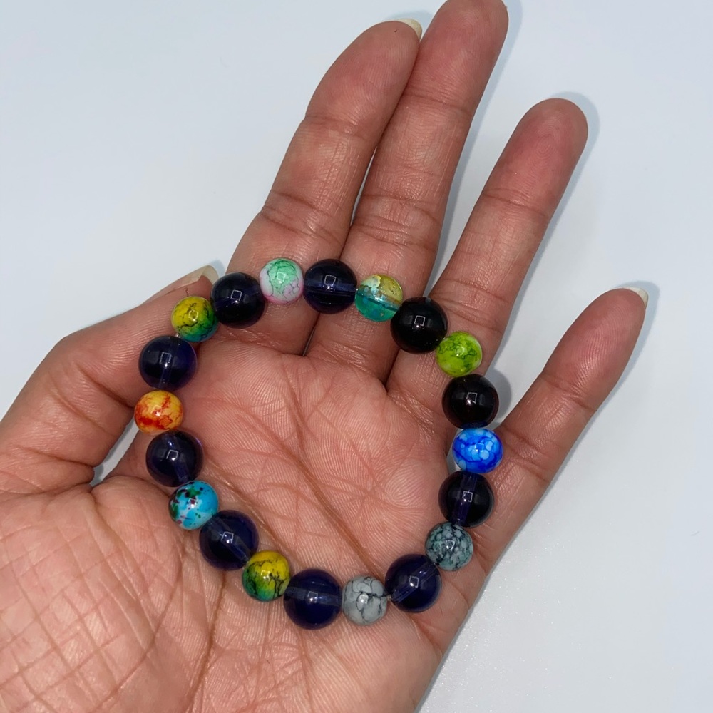 Handmade Unisex Glass Bead Elastic Bracelet